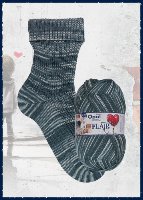 Opal Flair Sock Yarn 4-ply in self-striping pattern with vibrant colors, suitable for knitting durable, aesthetic socks and accessories.