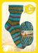 Opal Wintersonne DK sock yarn in multicolor, showcasing a finished sock with self-patterning design.