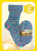 Opal Wintersonne DK Sock Yarn in a multicolored skein with matching knitted sock, 8-ply for winter projects.