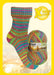 Opal Wintersonne Sock Yarn in vibrant colors with self-patterning design and cozy knitted sock sample.