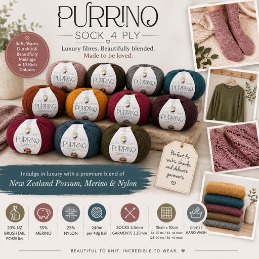 Purrino Possum Merino - 4ply Sock-Yarn-Countrywide Yarns-Grey (51)-Wild & Woolly Yarns