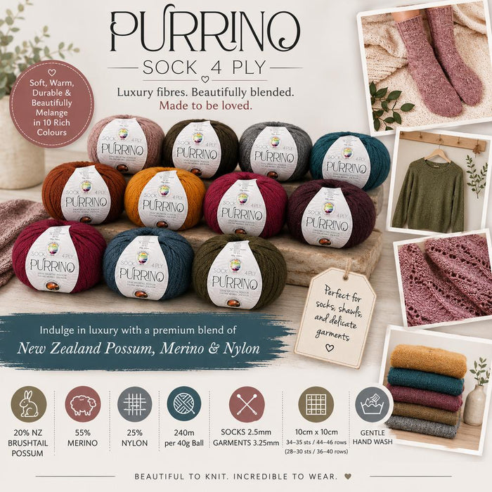 Purrino Possum Merino - 4ply Sock-Yarn-Countrywide Yarns-Grey (51)-Wild & Woolly Yarns