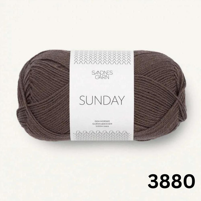 Sandnes Garn Sunday - 4ply-Yarn-The Ribbon Rose-Dark Chocolate (3880) *NEW*-Wild & Woolly Yarns