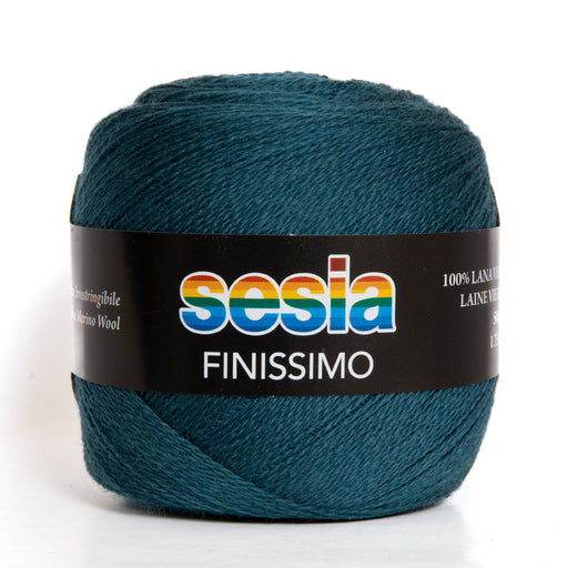 Sesia Finissimo Lace 2ply yarn ball in teal, 100% extrafine merino wool, ideal for delicate lacework and heirloom projects.