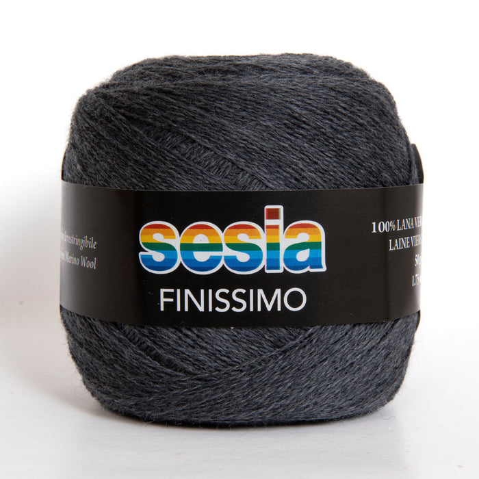 Sesia Finissimo Lace 2ply yarn in dark grey; 100% extrafine merino wool; perfect for delicate lacework and elegant garments.