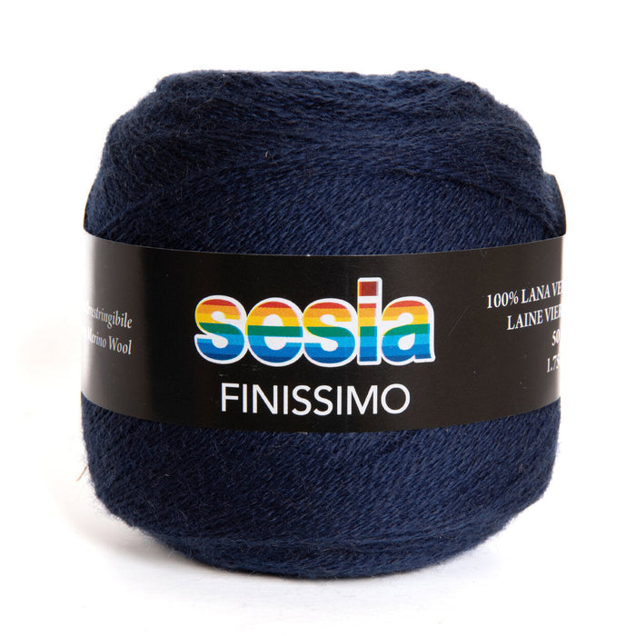 Sesia Finissimo Lace 2ply yarn in rich navy blue, 100% extrafine merino wool, ideal for delicate lacework and elegant shawls.