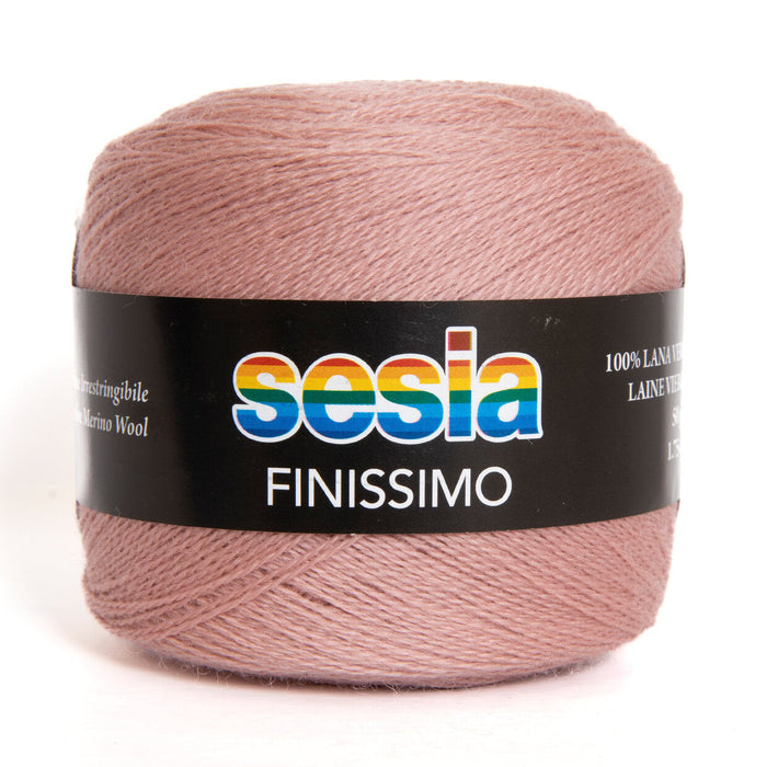 Sesia Finissimo Lace 2ply yarn in blush pink, luxurious extrafine merino wool for elegant lace projects.