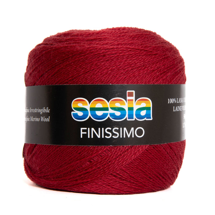 Sesia Finissimo Lace 2ply yarn, 100% extrafine merino, red skein.