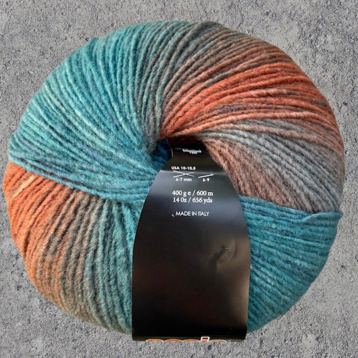 Sesia Maxxi Merino Wool Yarn in blue and orange tones, 400g ball.