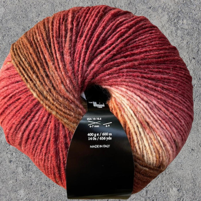 Sesia Maxxi Merino wool yarn in brown and pink shades, 400g ball for knitting and crochet projects.