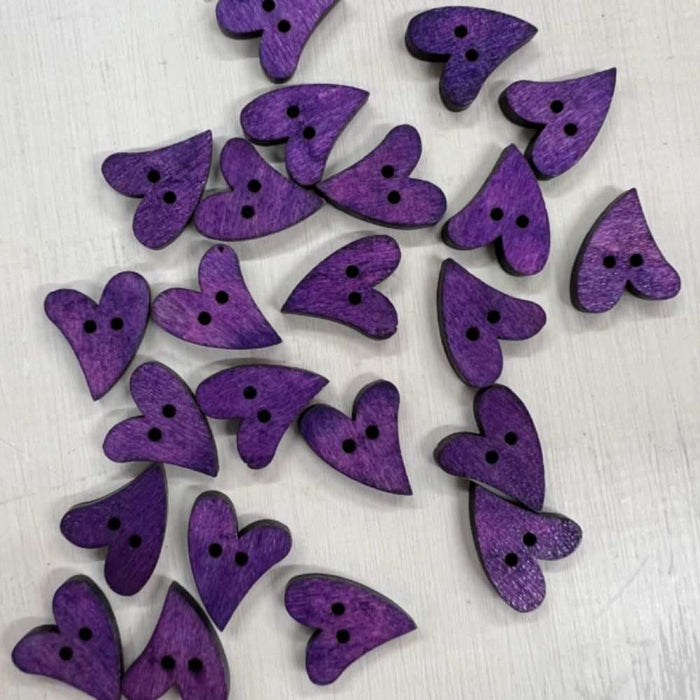 Wooden Heart Buttons - Coloured-buttons-Wild & Woolly Yarns-Purple-Wild & Woolly Yarns