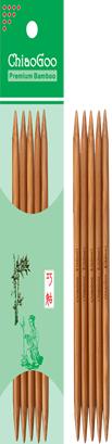 Set of six ChiaoGoo 20cm double-pointed bamboo knitting needles with laser-etched sizes and tapered tips