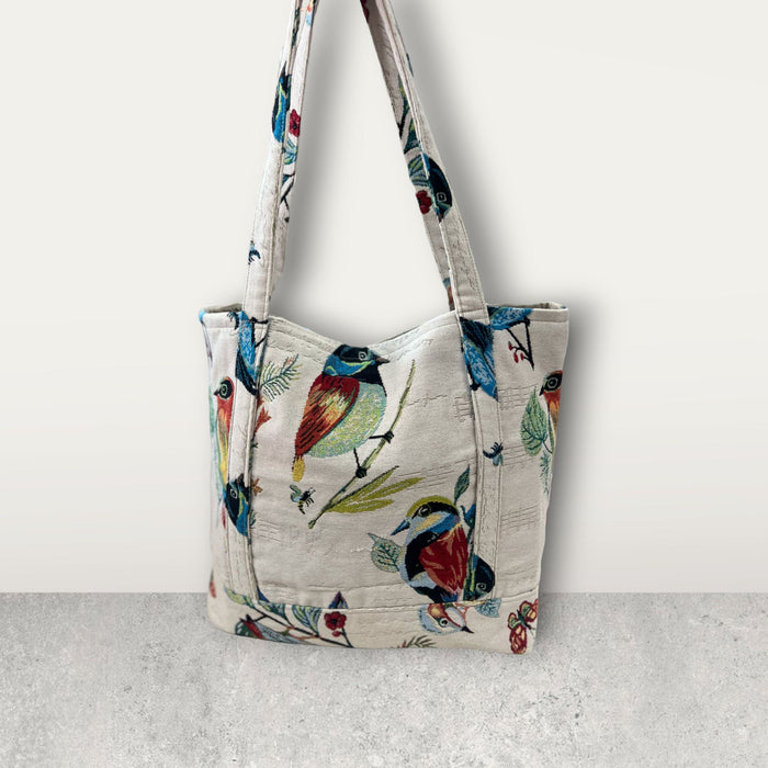 Knitting Bag - Cream with Birds-needles & accessories-Wild and Woolly Yarns