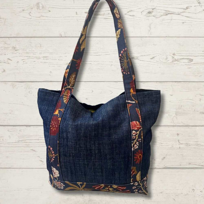 Knitting Bag - Denim With Red Flowers-needles & accessories-Wild and Woolly Yarns