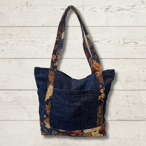 Knitting Bag - Denim With Red Flowers-needles & accessories-Wild and Woolly Yarns