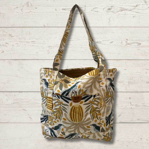 Knitting Bag - Navy & Mustard With Birds-needles & accessories-Wild and Woolly Yarns