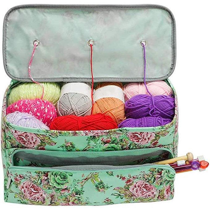 Knitting & Crochet Bag - Oxford-needles & accessories-Countrywide Yarns-Mint With Pink Roses-Wild & Woolly Yarns
