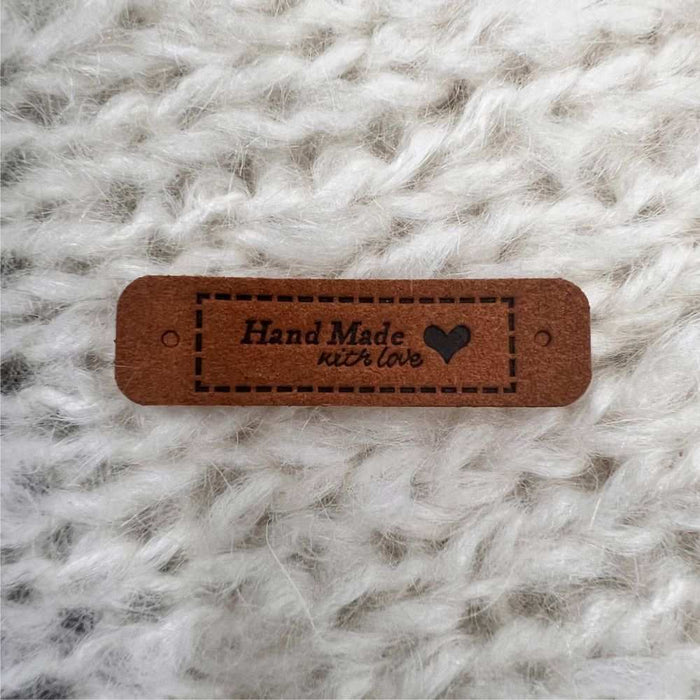 Leather Tag - Hand Made With Love (Flat)-needles & accessories-Wild and Woolly Yarns