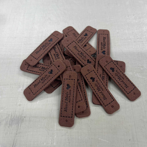 Leather Tag - Hand Made With Love (Flat)-needles & accessories-Wild & Woolly Yarns-Brown-Wild & Woolly Yarns