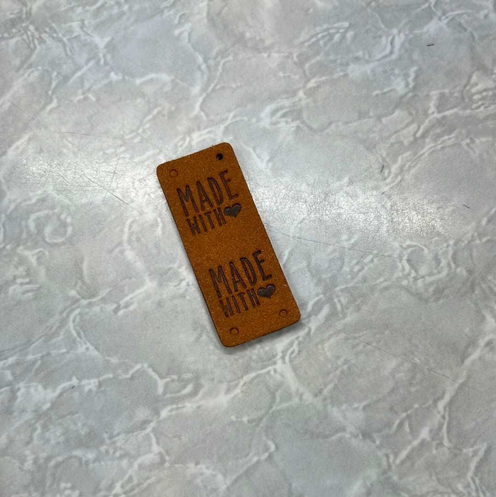 Leather Tag - Made With Love-needles & accessories-Wild & Woolly Yarns-Brown-Wild & Woolly Yarns