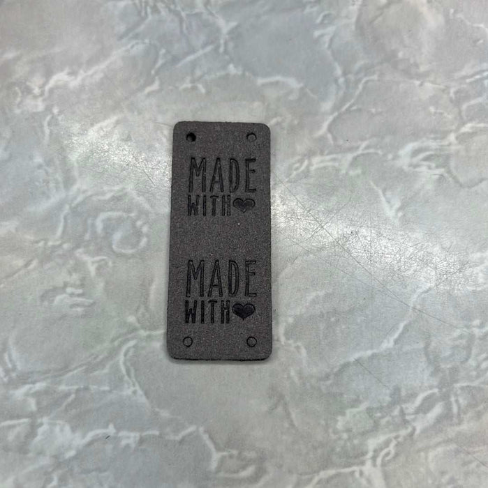 Leather Tag - Made With Love-needles & accessories-Wild & Woolly Yarns-Grey-Wild & Woolly Yarns