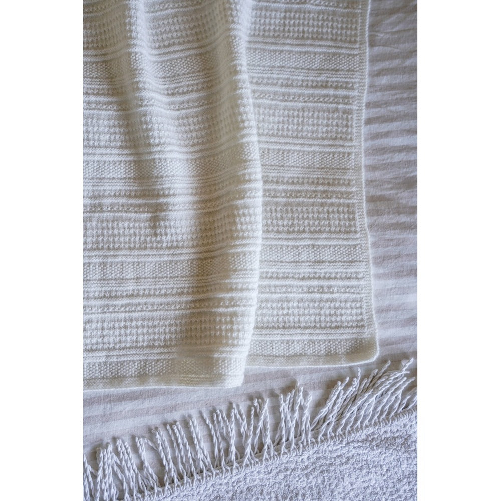 Textured pale baby blanket with garter-stitch borders — One by One Blanket, Lisa F BC152.