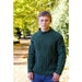 Model wearing a dark green cable turtle-neck sweater — Turtle Neck Sweater with Cable, Lisa F C610.