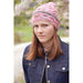 Pink cable hat with coloured Latvian-braid detail — Cordelia Hat, Lisa F HC61.
