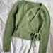 Lucy Wrap Knitting Pattern, green mohair wrap blouse with long sleeves, crossed front and waist ties