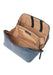 Sapphire blue leather knitting project bag with organized pockets for tools