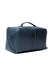 Sapphire blue leather knitting project bag with organized compartments and handcrafted design