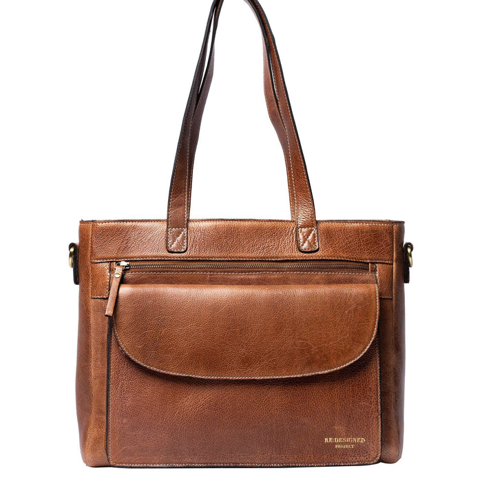 Project 138 Knitting Project Bag in walnut leather with front pocket and shoulder straps
