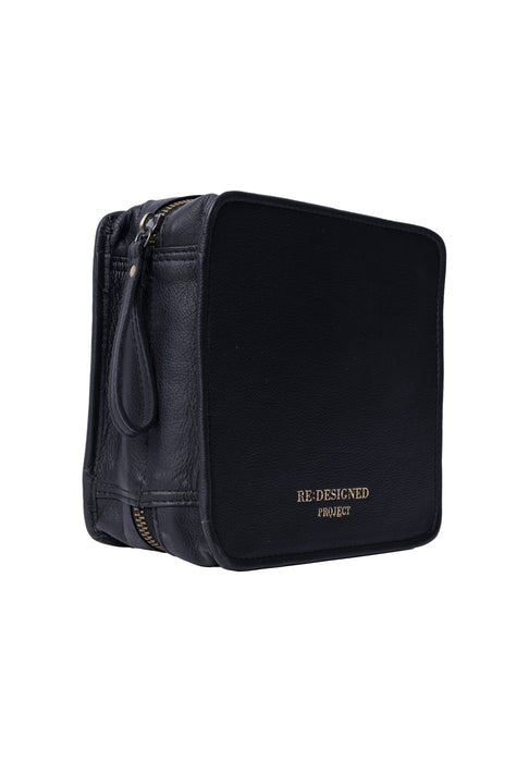 Project 83 Needle Organiser black leather bag for circular knitting needles with multiple pockets