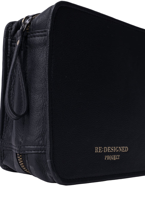 Project 83 Needle Organiser black leather bag for interchangeable circular needles with multiple pockets