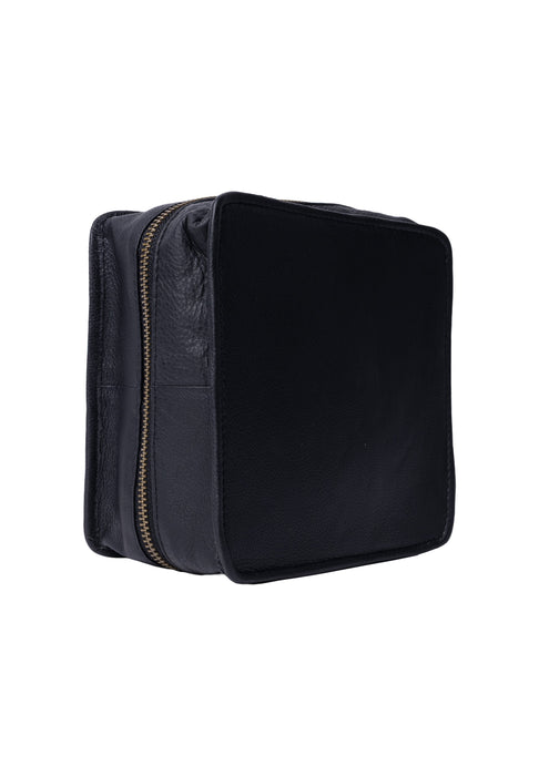 Project 83 Needle Organiser black leather bag for interchangeable circular knitting needles with multiple pockets