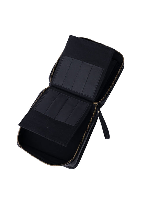 Project 83 Needle Organiser black handcrafted leather bag for circular knitting needles with multiple pockets